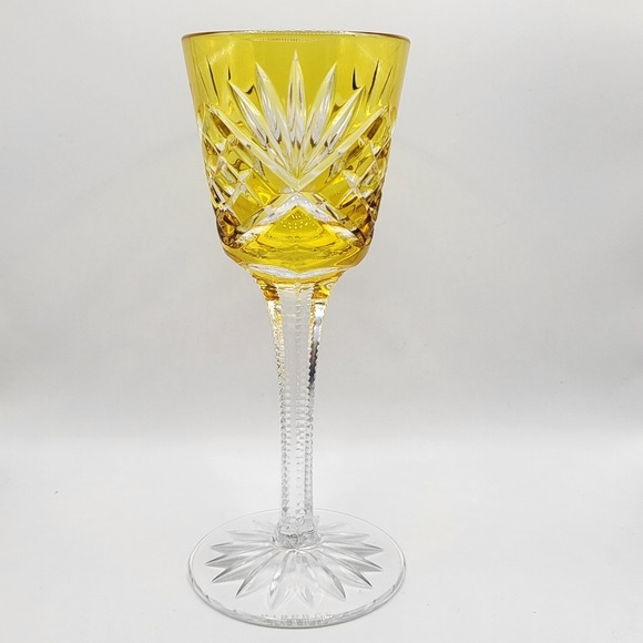 Faberge Other - Fabergé Na Zdorovye Yellow Cut to Clear Crystal Cordial Glass Acid Etched